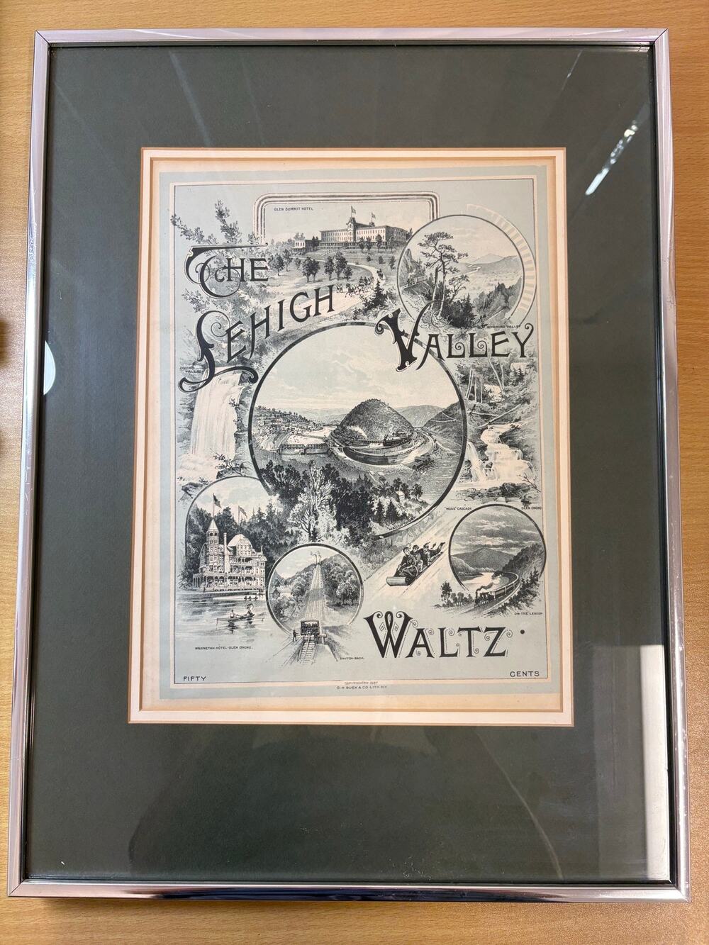 Vtg 1887 “ The Lehigh Valley” Framed Sheet Music Cover- Jim Thorpe